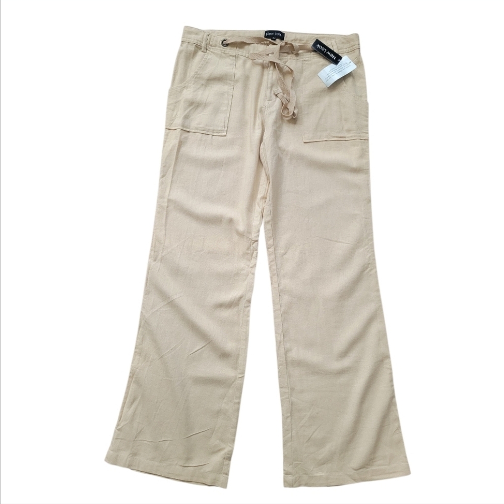 New York & Company Cream Wide-Leg Linen-Blend Pants